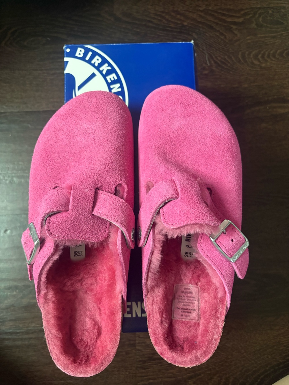 Birkenstock Pink Suede Fur-Lined Boston Clogs